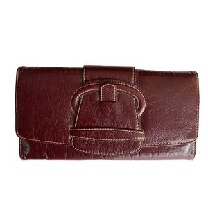 Melie Bianco Burgundy Vegan Leather Faux leather Envelope Style Clutch Purse Bag